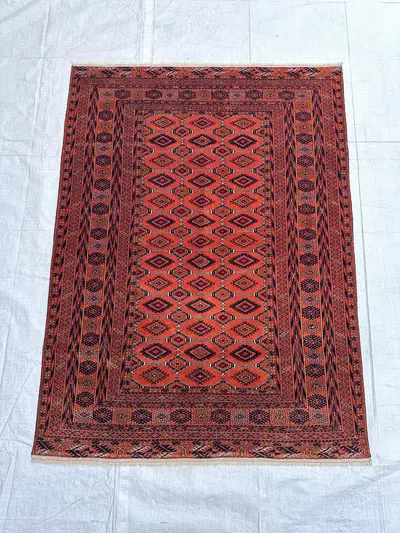 Orange Afghan 4x6 Rug Vintage Tribal Geometric Wool Carpet for Living Room and Bedroom Accent Area Decor 4'2x5