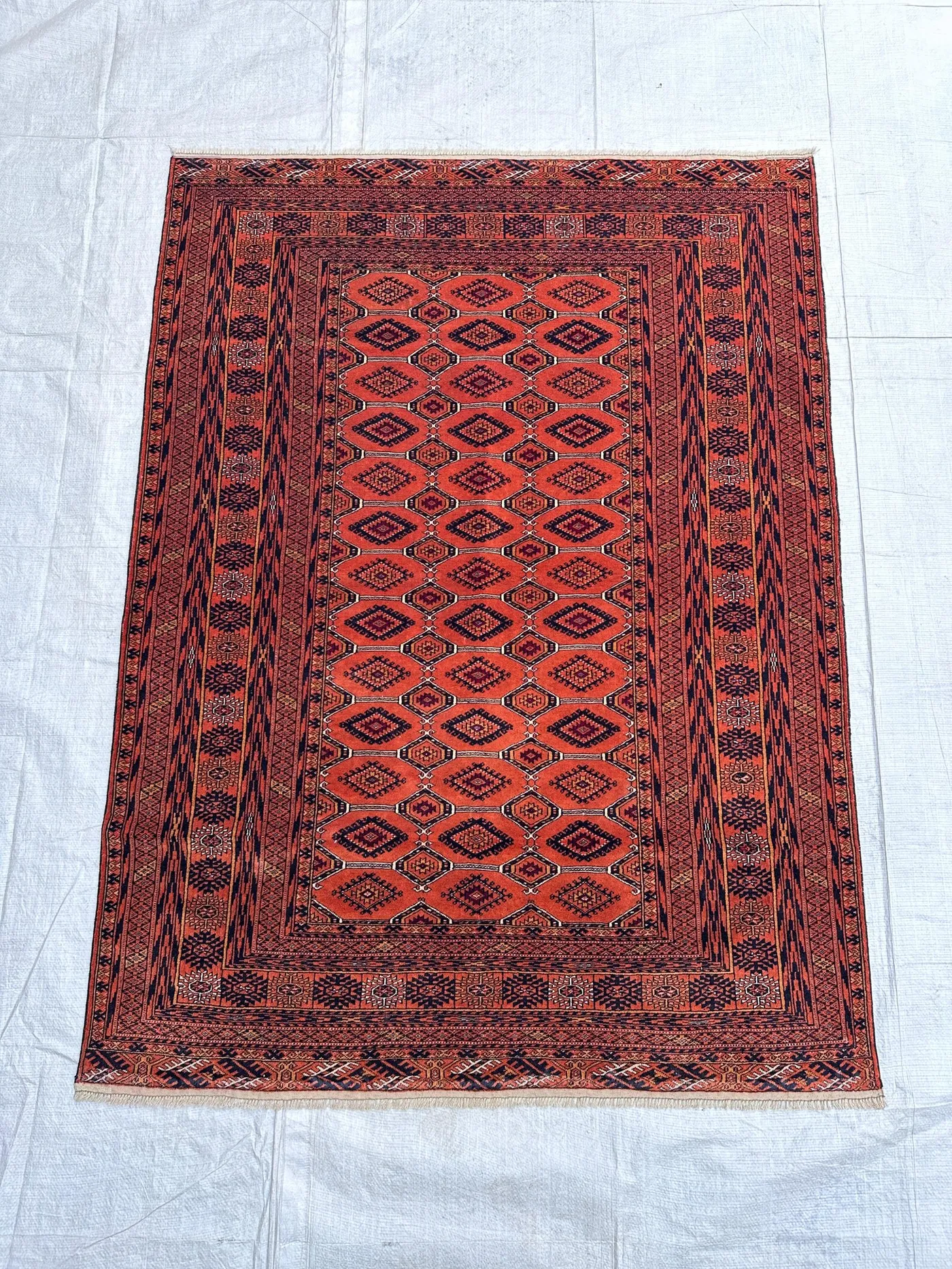 Orange Afghan 4x6 Rug Vintage Tribal Geometric Wool Carpet for Living Room and Bedroom Accent Area Decor 4'2x5'7