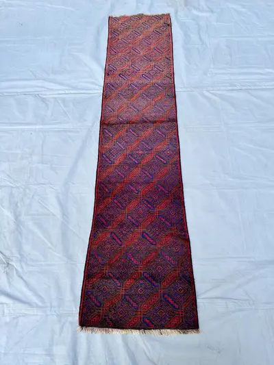 2x8 ft Red Geometric Wool Runner Rug Hand Knotted Entrway Hallway Runner