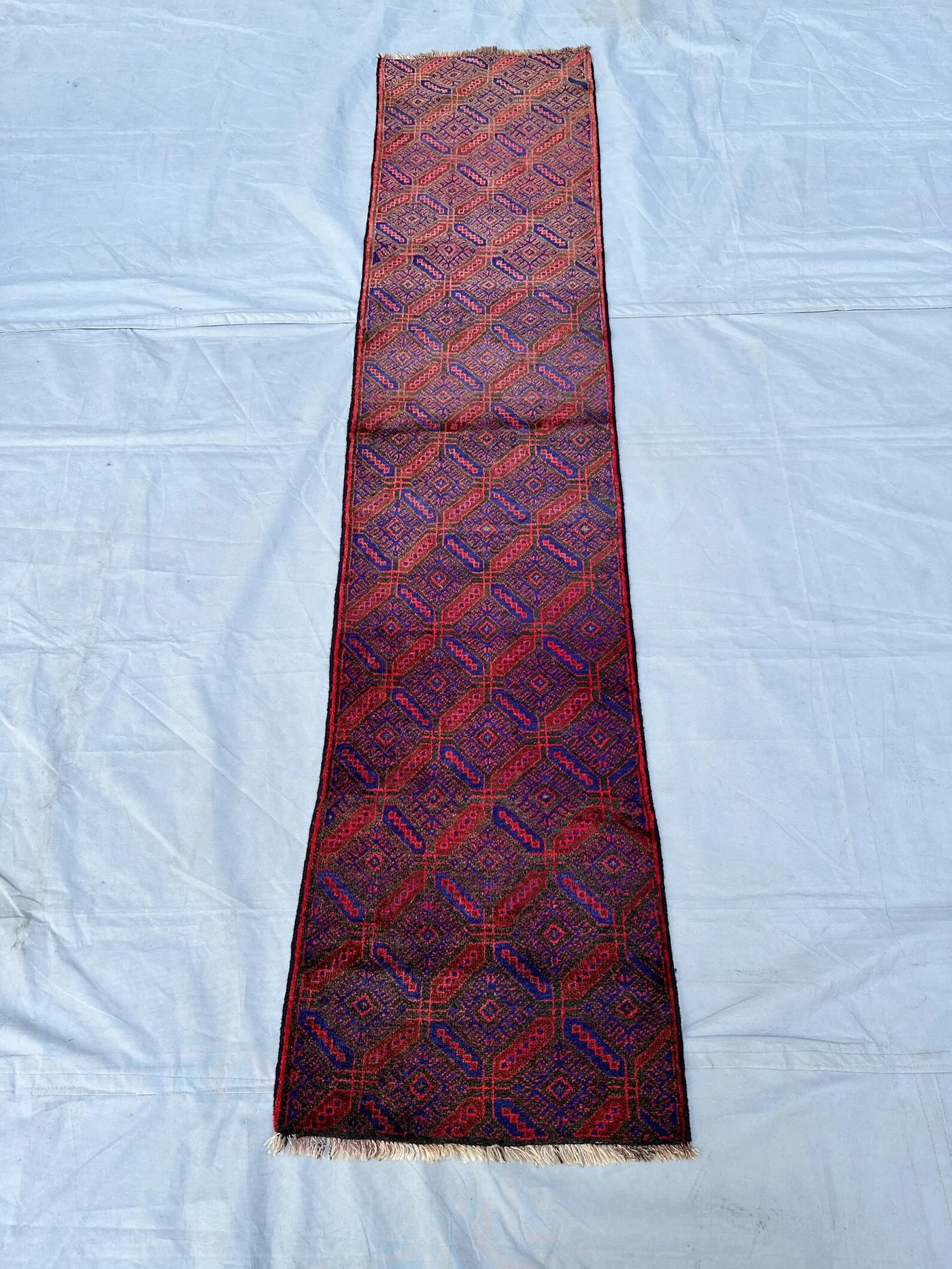 2x8 ft Red Geometric Wool Runner Rug Hand Knotted Entrway Hallway Runner
