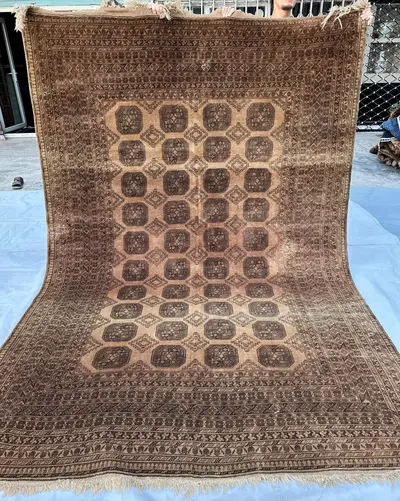 1960s Antique Turkmen Tribal Rug Afghan Wool Area Rug, 7x10 Ft, Tribal Medallion Carpet Muted Living Room Rug