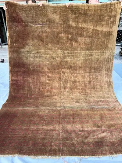 1940s Antique Wool Area Rug, 7x9 Ft, Distressed Terracotta Carpet Living Room Vintage Rug
