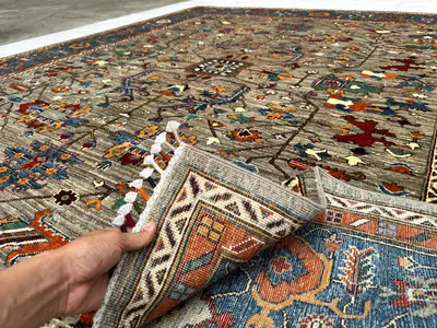 8x10 Persian-Style Ziegler Mahal Rug | Hand Knotted Wool | Gray Allover Floral Vine Carpet | Blue Border Livin