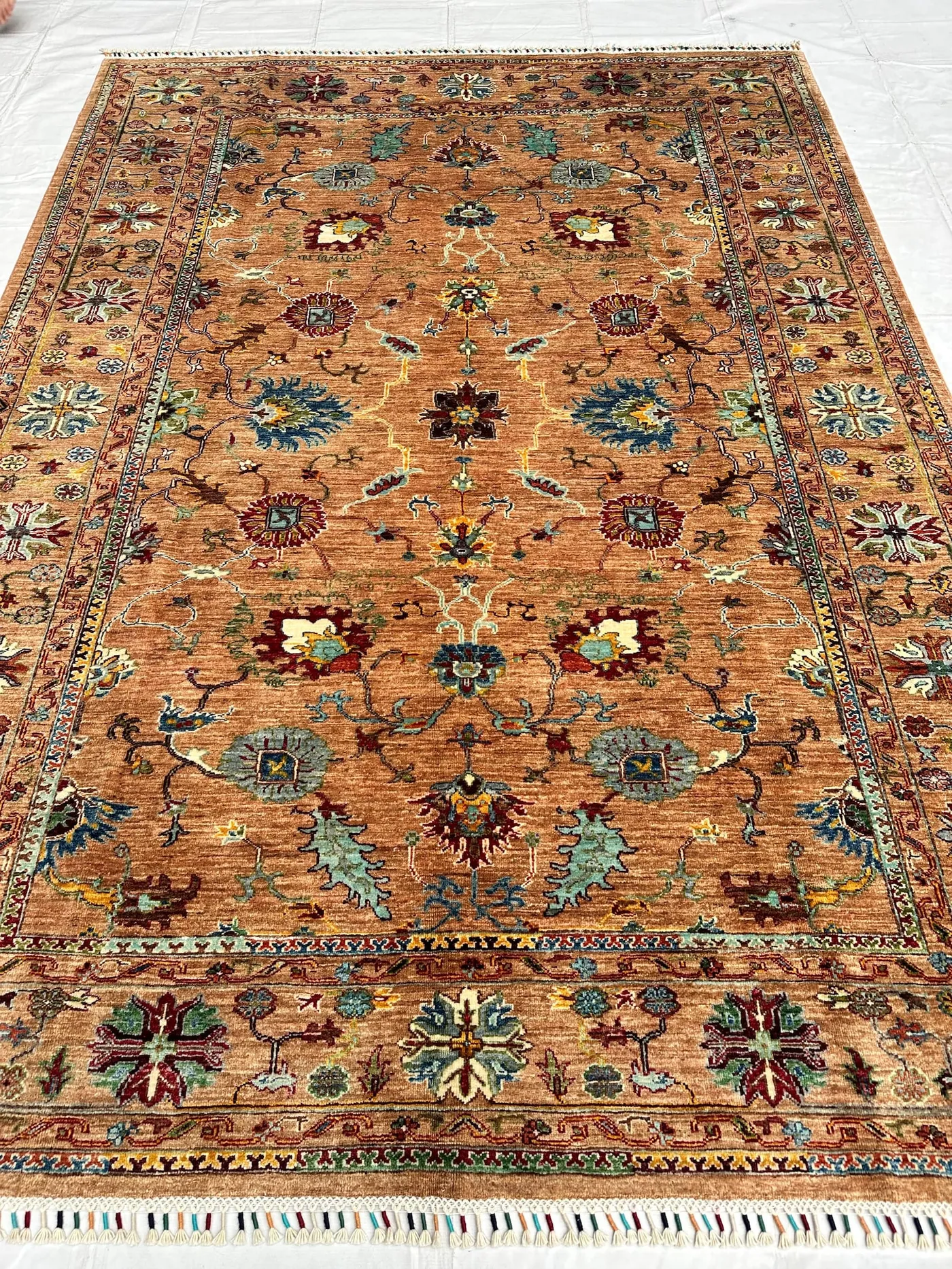 7x9 Persian-Style Sultanabad Ziegler Design Rug | Hand Knotted Wool | Camel Allover Palmette & Vine