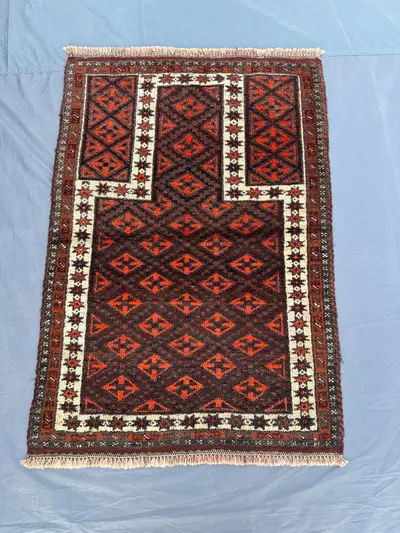 Antique Afghan Baluch Prayer Rug 2.8x3.7 ft, Hand-Knotted Turkmen Tribal Rug, Turkish Wool Rug, Vintage Islami
