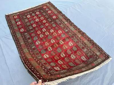 3x5 Antique Afghan Baluch Tribal Rug, Hand-Knotted Wool Prayer Rug, Vintage Afghan Carpet, Unique Collectible 