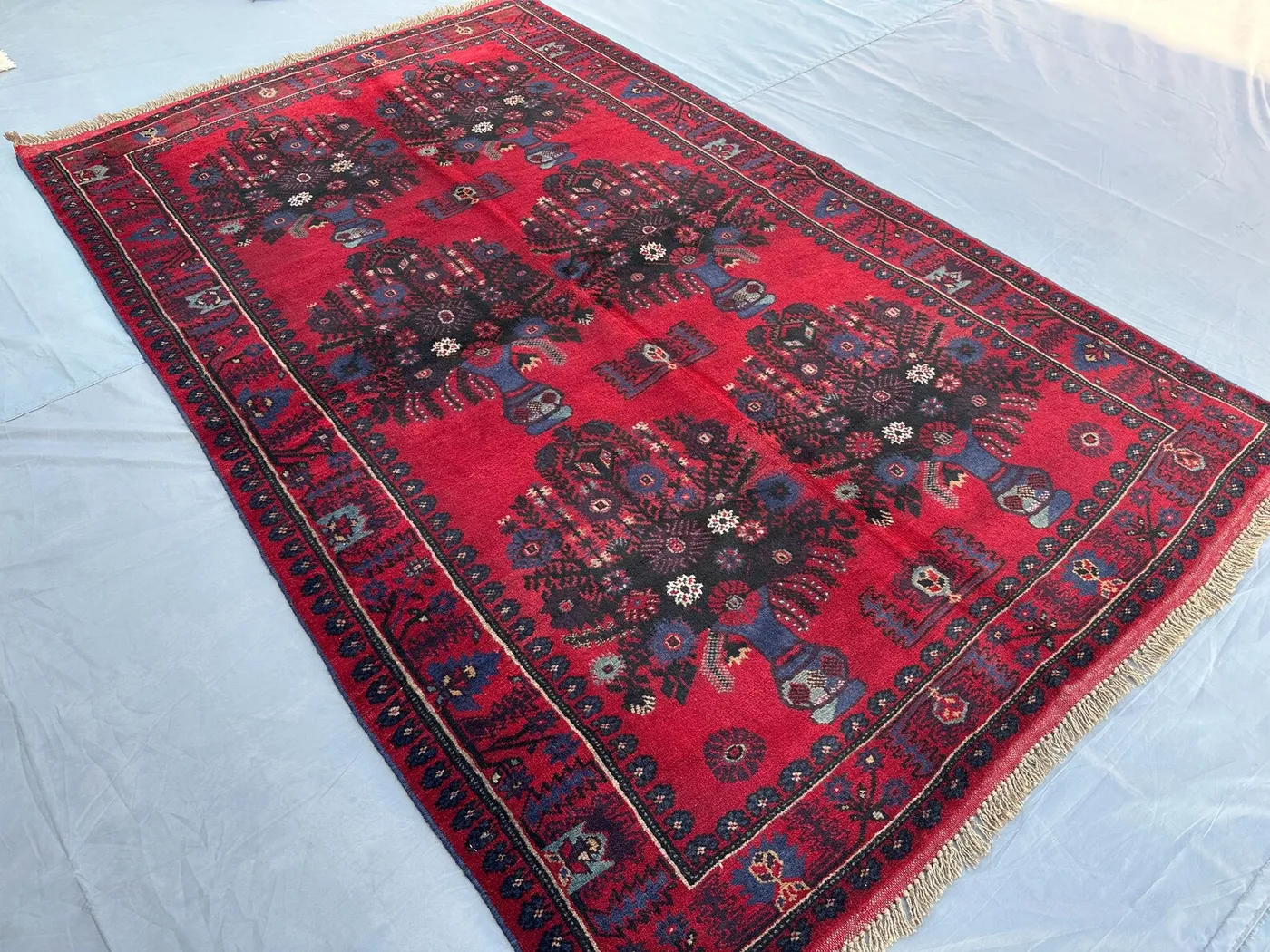 4x7 Afghan Pictorial Rug – Vintage Baluch Handmade Wool Area Rug, Floral Turkmen Carpet, Oriental Tribal Living Room Décor, Outdoor rug baho