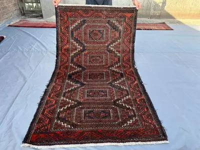 3.3x5.8 ft Antique Turkmen Rug Tribal Afghan Wool Rug Handmade Geometric Design, Vintage Area Rug, Bohemian Wo