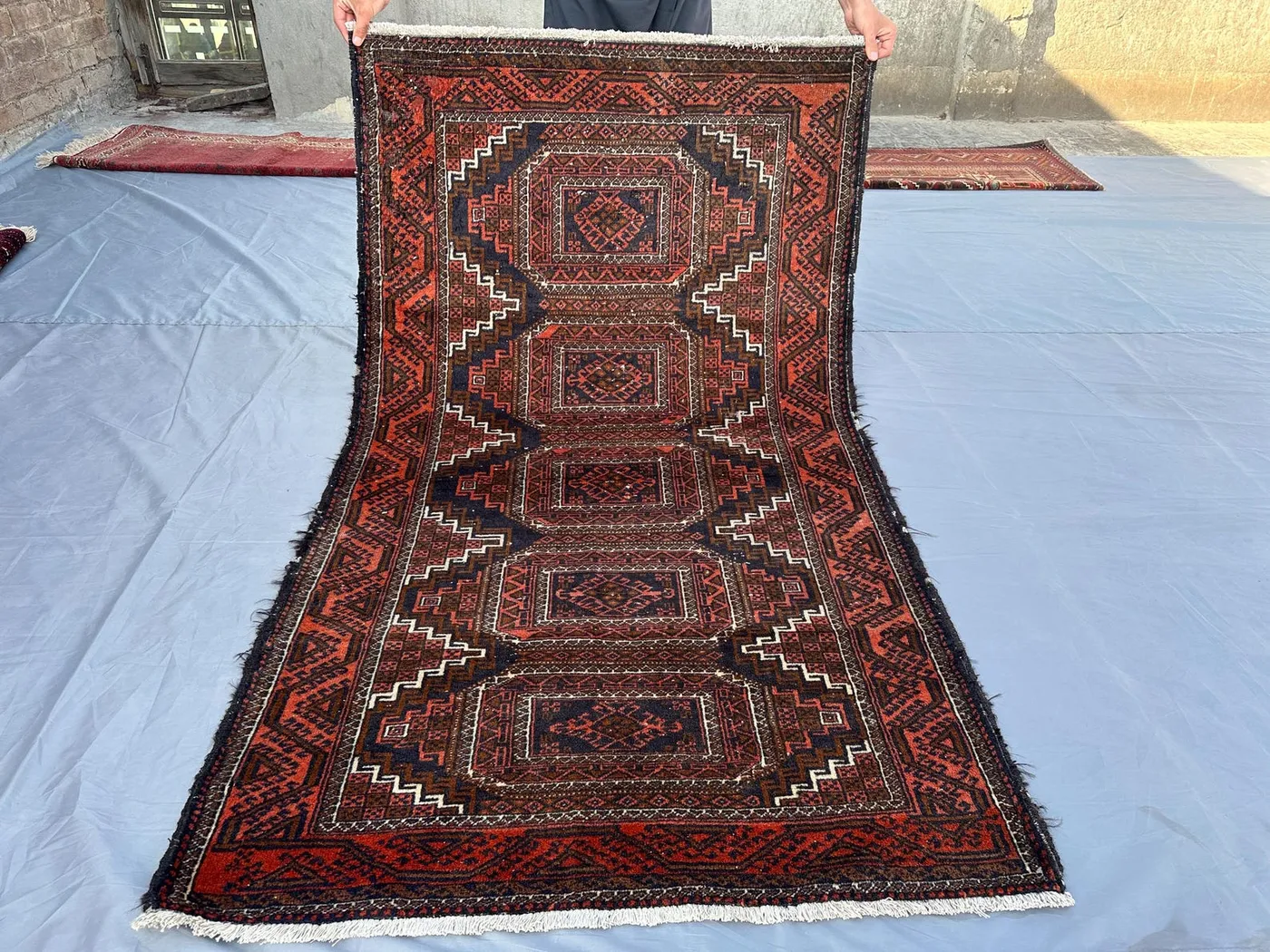 3.3x5.8 ft Antique Turkmen Rug Tribal Afghan Wool Rug Handmade Geometric Design, Vintage Area Rug, Bohemian Wool Carpet Decor, moroccan rug