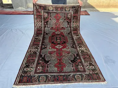 Antique Afghan Baluch Tribal Rug 3.6x6 ft - Hand-Knotted Turkish Rug with Geometric Design - Vintage Wool Carp