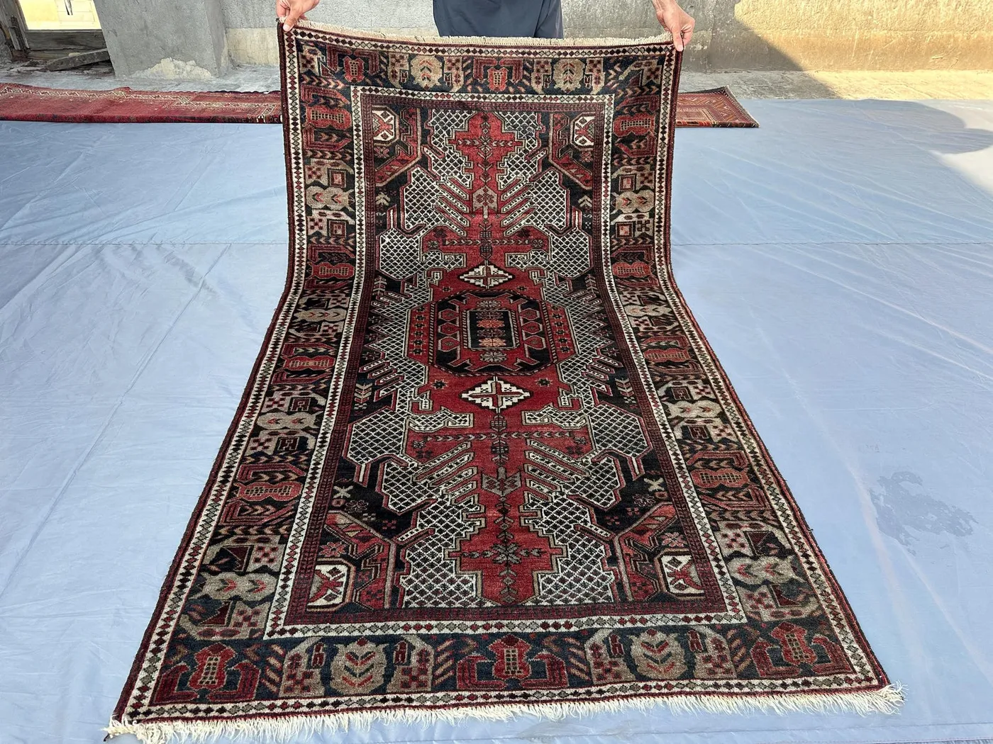 Antique Afghan Baluch Tribal Rug 3.6x6 ft - Hand-Knotted Turkish Rug with Geometric Design - Vintage Wool Carpet for Bohemian Décor, Outdoor