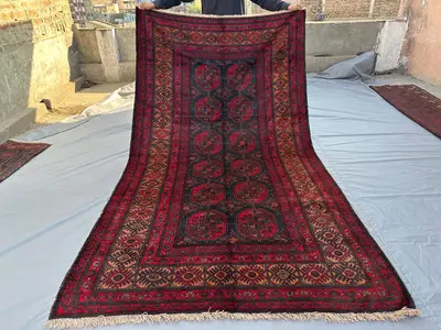 Antique 5.1x9.0 ft Afghan Baluch Rug – Tribal Taimani Wool Carpet – Turkmen Geometric Outdoor Rug for Boho and