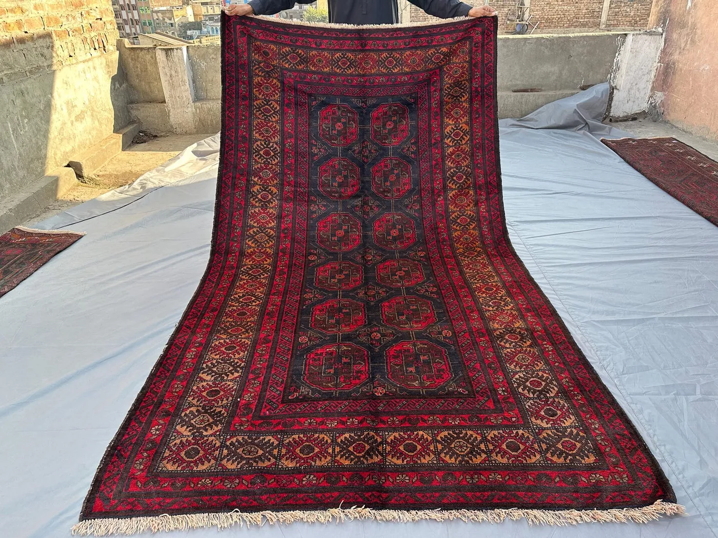 Antique 5.1x9.0 ft Afghan Baluch Rug – Tribal Taimani Wool Carpet – Turkmen Geometric Outdoor Rug for Boho and Vintage Décor Moroccan Rug