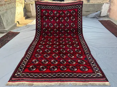 5.6x9.8 ft Antique Afghan Baluch Rug - Hand-Knotted Tribal Wool Rug - Vintage Geometric Carpet for Living Room