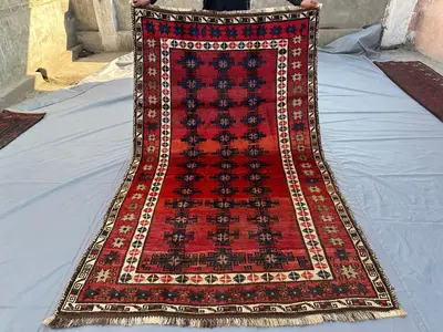 5x8 Antique Afghan Baluch Taimani Rug - Hand-Knotted Tribal Wool Carpet with Geometric Design for Living Room 
