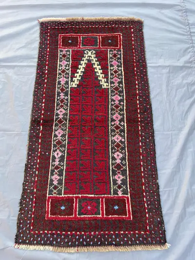 2.3x4.4 ft Antique Afghan Baluch Rug, Tribal Prayer Rug, Turkmen Vintage Rug, Hand-Knotted Wool Rug, Rustic Bo