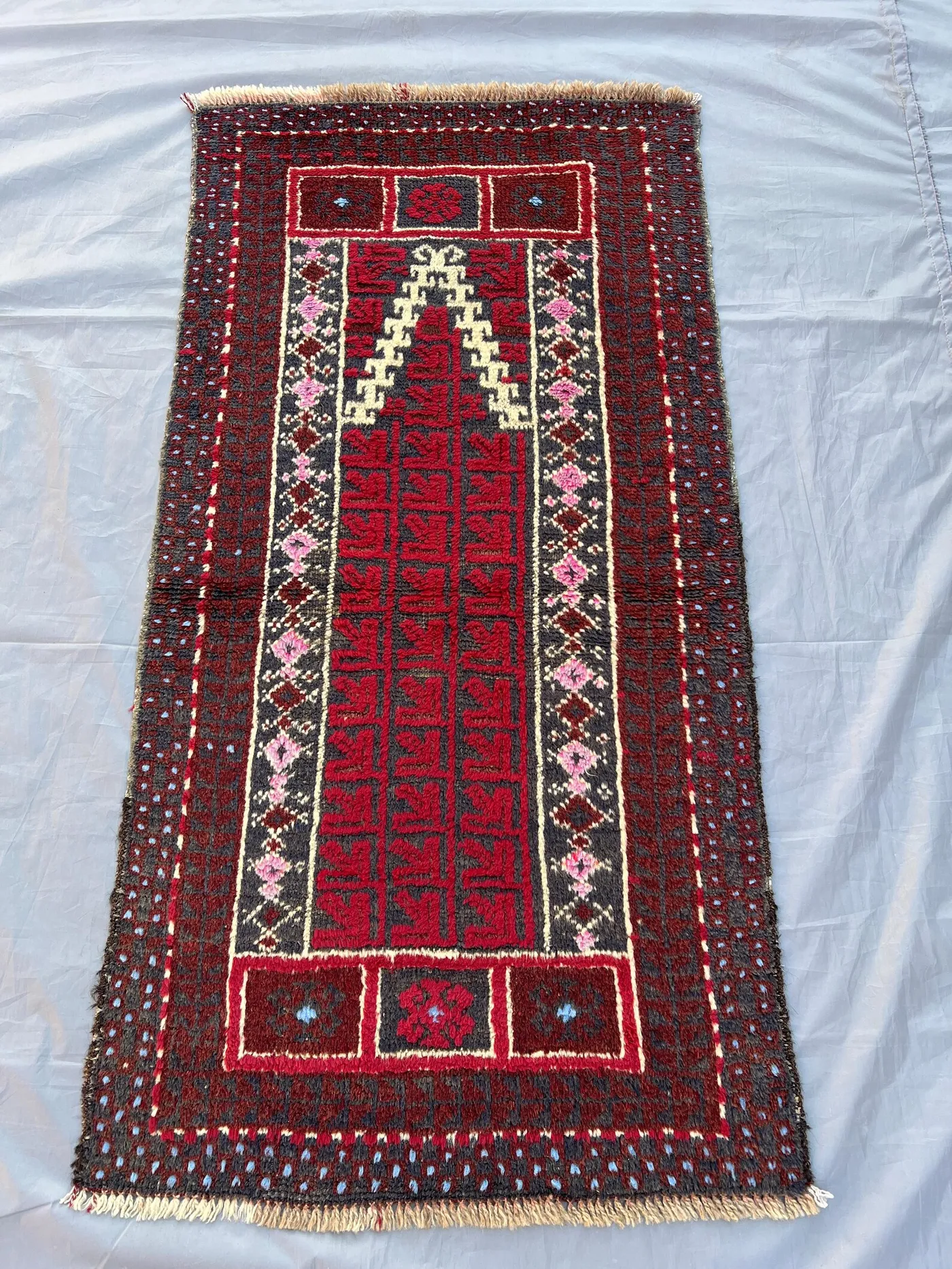 2.3x4.4 ft Antique Afghan Baluch Rug, Tribal Prayer Rug, Turkmen Vintage Rug, Hand-Knotted Wool Rug, Rustic Boho Decor, One-of-a-Kind Rug,
