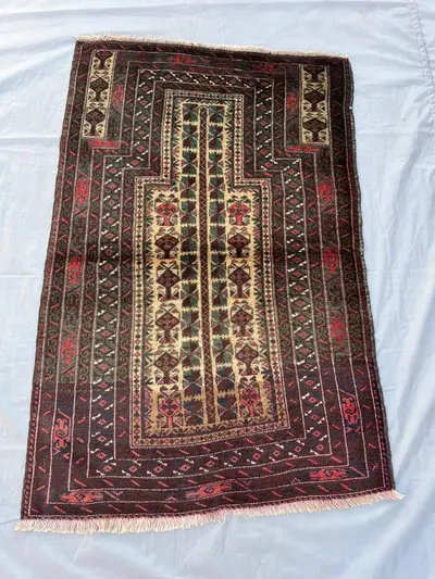 2.10x4.3 ft Antique Afghan Baluch Rug, Tribal Prayer Rug, Turkmen Vintage Rug, Hand-Knotted Wool Rug, Boho Dec