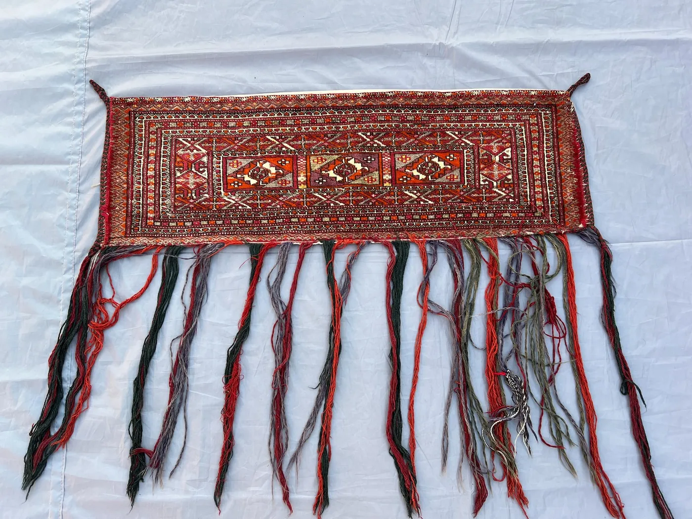 Collecters Piece, 1x3 Antique Turkmen Tribal Jalar Rug Wall Hanging Rare Bukhara Rug Handmade Decorative Piece, Accent Decor