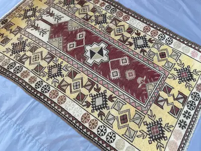 2.9x4.6 ft Turkish Hand-Knotted Antique Rug, Tribal Wool Rug, Anatolian One of a Kind Rug, Geometric Pattern, 