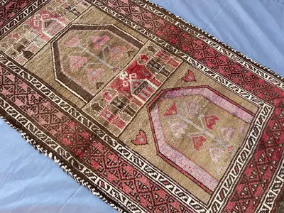 3x5 Antique Afghan Baluch Rug, Tribal Prayer Rug, Turkmen Vintage Rug, Hand-Knotted Wool Rug, Rustic Boho Deco