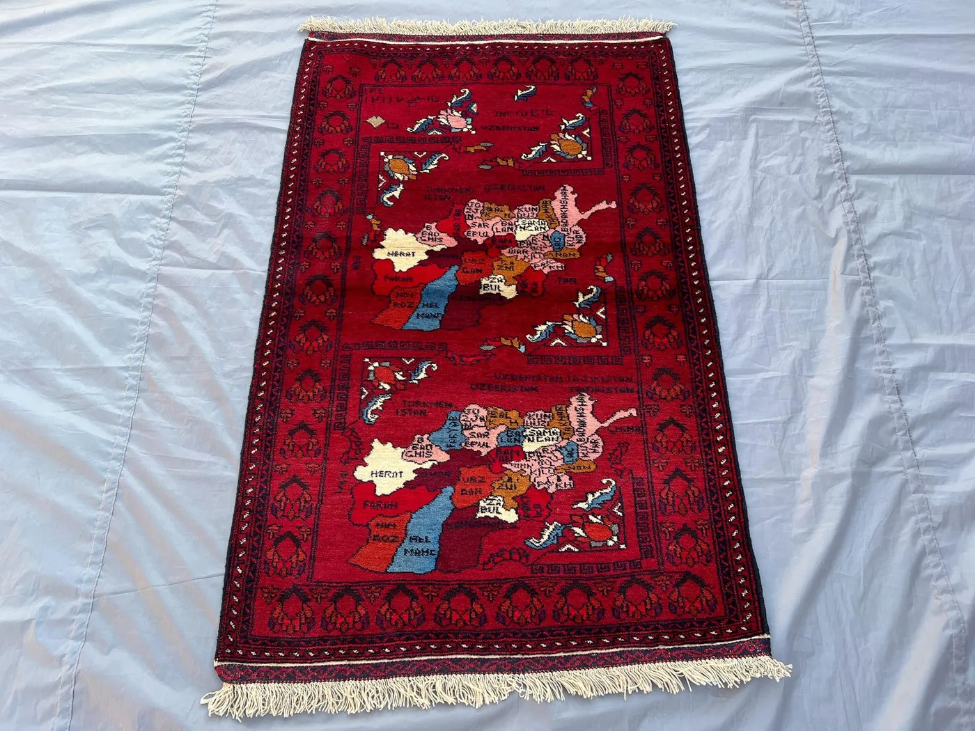 3.0x4.9 ft, Afghan Ersari Tribal Rug – Hand-Knotted Wool Carpet, Vintage Afghan Map Design Geometric Area Rug, Boho Home Décor, Kitchen rug