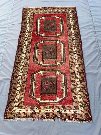 3.3x6.4 ft Antique Turkmen Tribal Rug, Afghan Hand-Knotted Wool Rug, Geometric Pattern, Rare Collectible Rug f