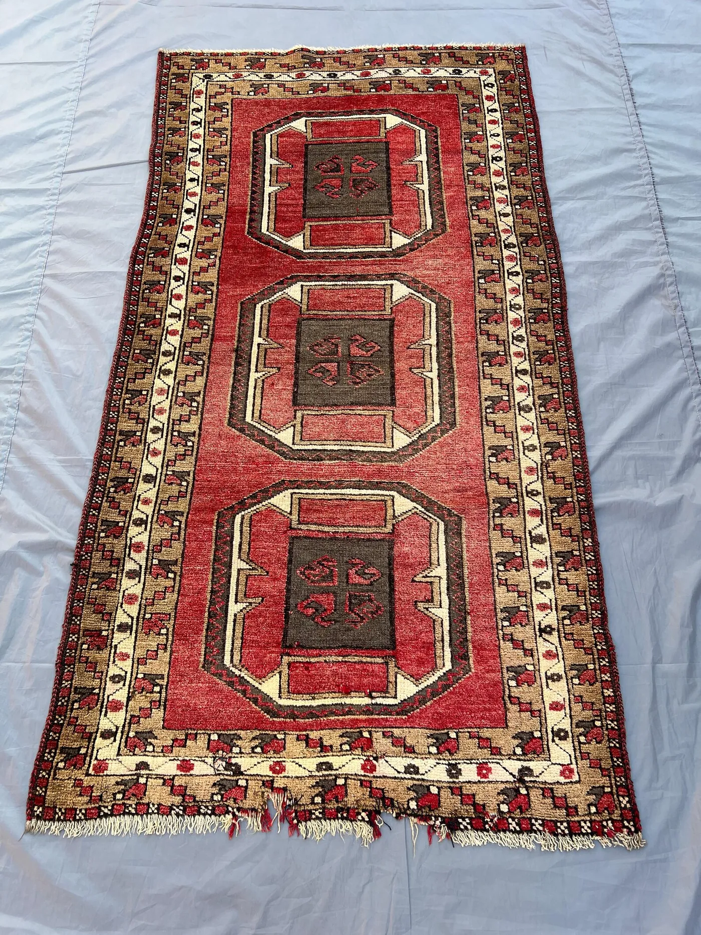 3.3x6.4 ft Antique Turkmen Tribal Rug, Afghan Hand-Knotted Wool Rug, Geometric Pattern, Rare Collectible Rug for Home Décor, Kitchen rug