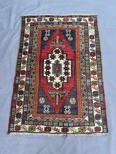3x4.2 ft Vintage Turkish Hand-Knotted Tribal Rug Moroccan Style Wool Rug Unique Area Carpet, Rare Find Accent 