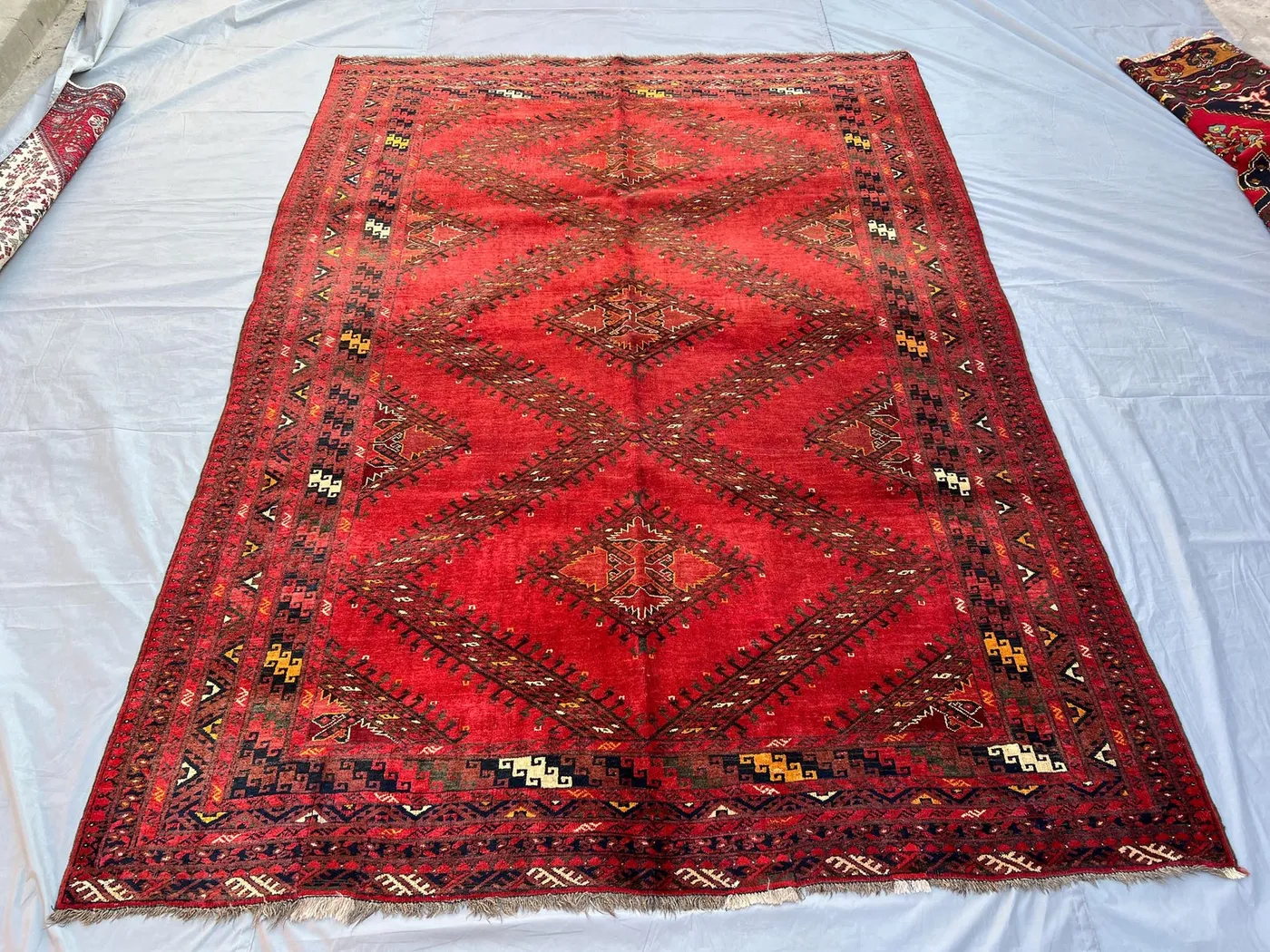 Collectors piece 6.10x9.4 ft Afghan Ersari Vintage Rug, Turkmen Tribal Bukhara Antique Rug, Handmade Wool Area Rug, Rug for Living Room
