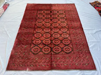 7x9 Antique Turkmen Tribal Rug, Vintage Bukhara rug, 100% Handmade Wool Oriental Afghan Ersari Rug, Living Roo