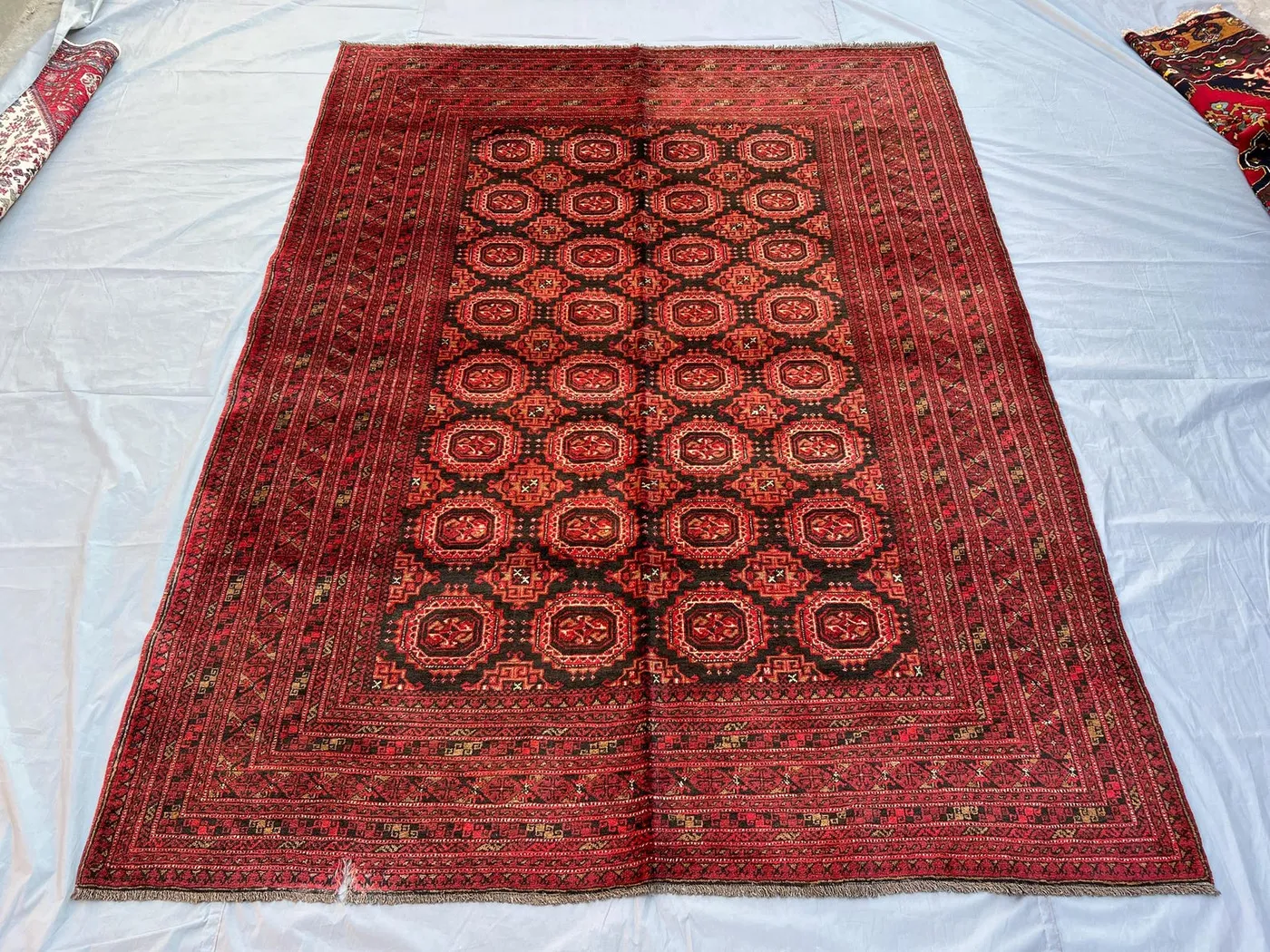 7x9 Antique Turkmen Tribal Rug, Vintage Bukhara rug, 100% Handmade Wool Oriental Afghan Ersari Rug, Living Room Bedroom Rug, bukhara rug