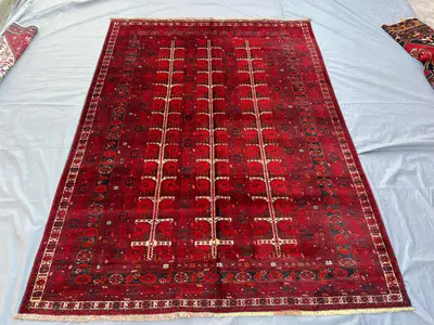 Collectors piece 6.9x9.4 ft Afghan Vintage Rug, Fine Turkmen Tribal Unique Bukhara Antique Rug, Handmade Wool 