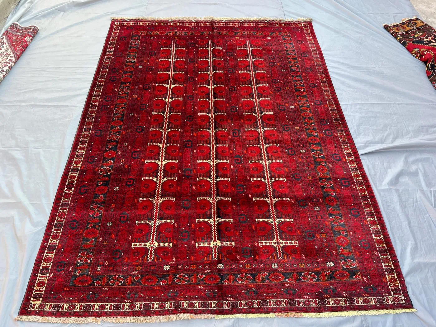 Collectors piece 6.9x9.4 ft Afghan Vintage Rug, Fine Turkmen Tribal Unique Bukhara Antique Rug, Handmade Wool Area Rug, Rug for Living Room