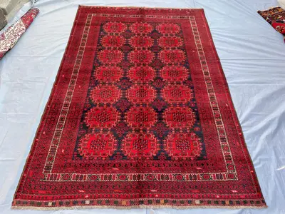 7x10 Antique Turkmen Tribal Rug, Vintage Bukhara rug, 100% Handmade Wool Oriental Afghan Ersari Rug, Living Ro