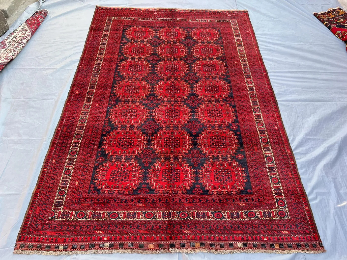 7x10 Antique Turkmen Tribal Rug, Vintage Bukhara rug, 100% Handmade Wool Oriental Afghan Ersari Rug, Living Room Bedroom Rug, Moroccan rug