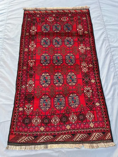 3.4x6.3 ft Afghan Baluch Tribal Rug, Hand-Knotted Turkmen Mowri Design, Vintage Wool Rug, Unique Collectible A