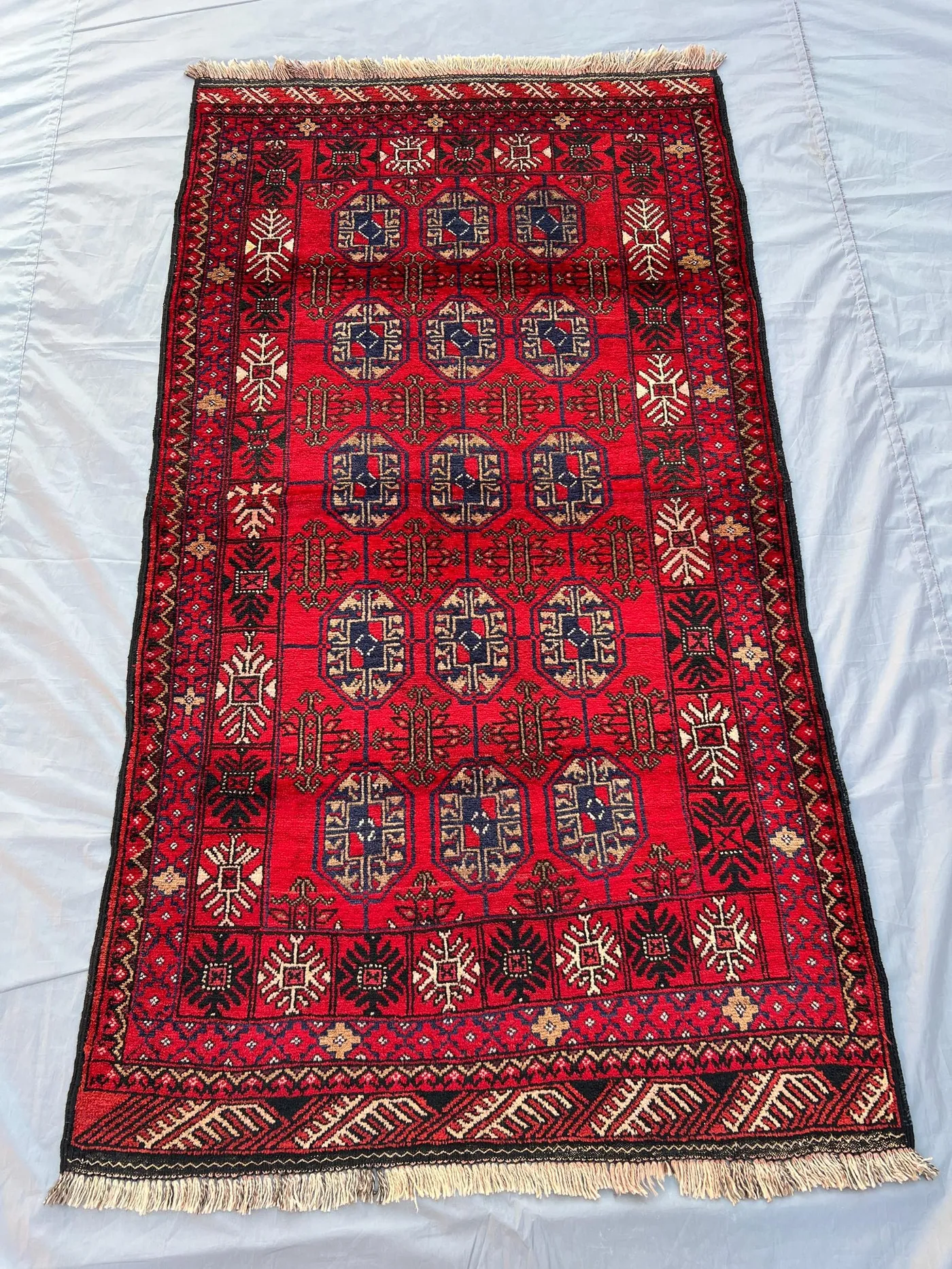 3.4x6.3 ft Afghan Baluch Tribal Rug, Hand-Knotted Turkmen Mowri Design, Vintage Wool Rug, Unique Collectible Afghan Carpet for Home Décor