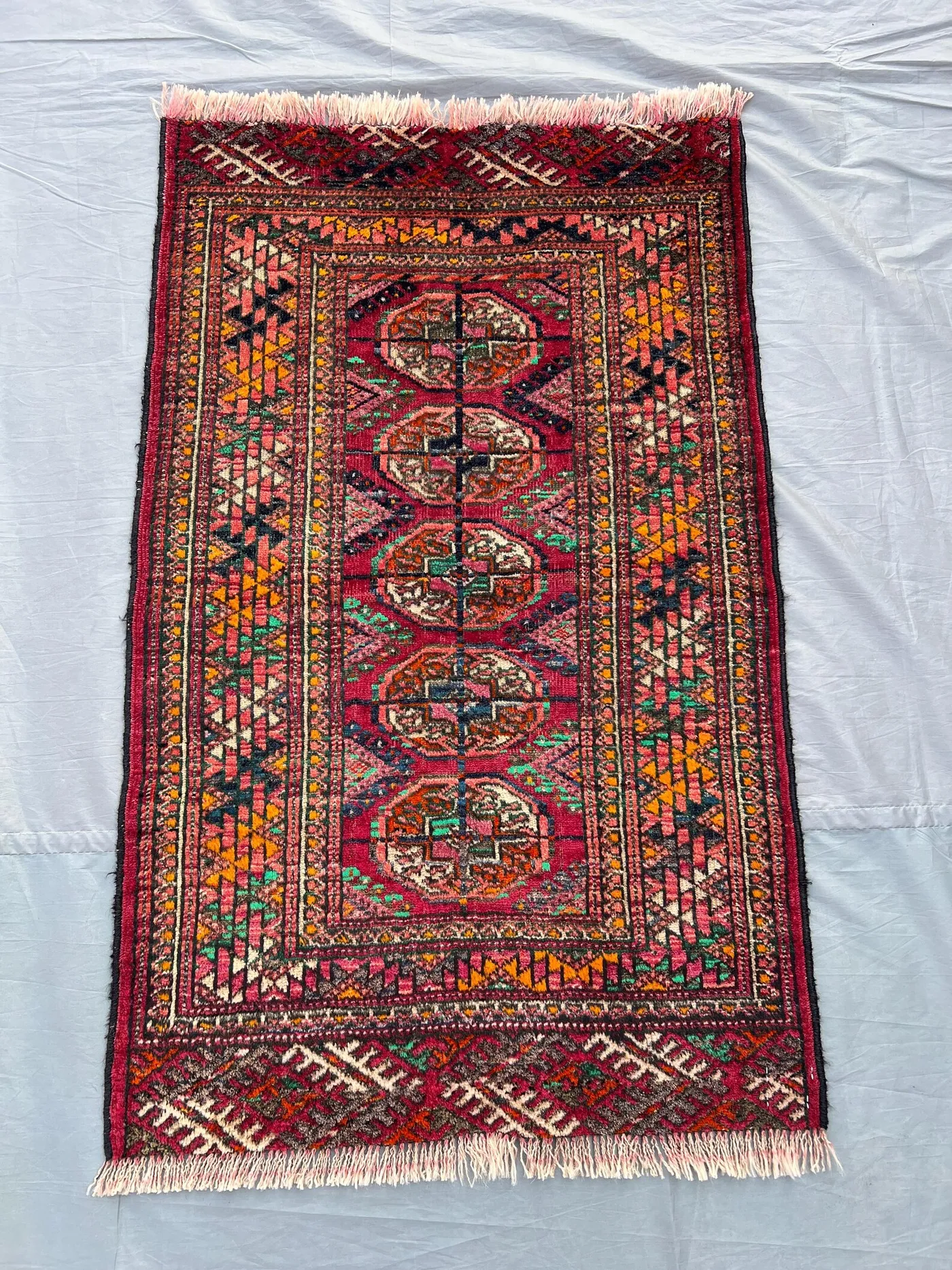 2x3 ft Antique Turkmen Ersari Rug Tribal Handmade Wool Carpet Tekke Design Vibrant Colors Small Afghan Accent Rug Unique Vintage Piece
