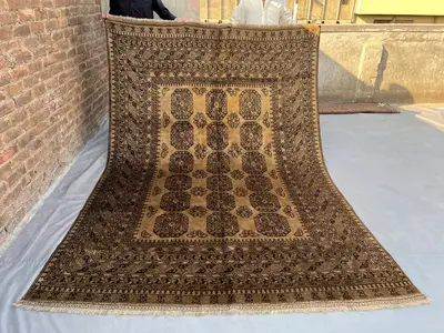 7x10 Antique Turkmen Tribal Rug, Geometric Pattern, Afghan Hand-Knotted Turkoman Ersari Rug, Elephant Foot Des