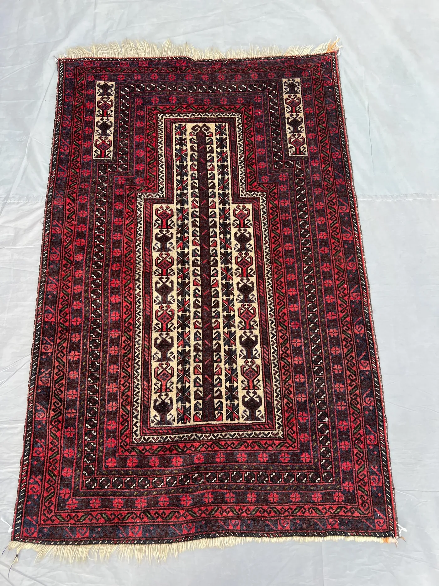 3'1x4'7 ft Antique Baluch Prayer Rug | Hand Knotted Turkmen Wool Tribal Rug | Afghan Vintage Carpet | Collectible Nomadic Prayer Mat