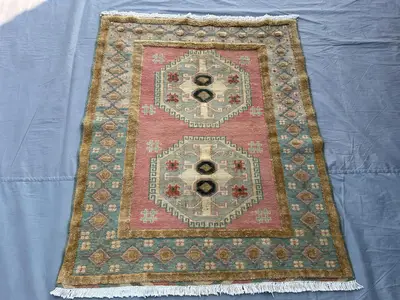 3'8x4'7 ft Vintage Afghan Sumak Kilim Rug Tribal Wool Handmade Rug Pastel Geometric Design, Area Rug, Living R