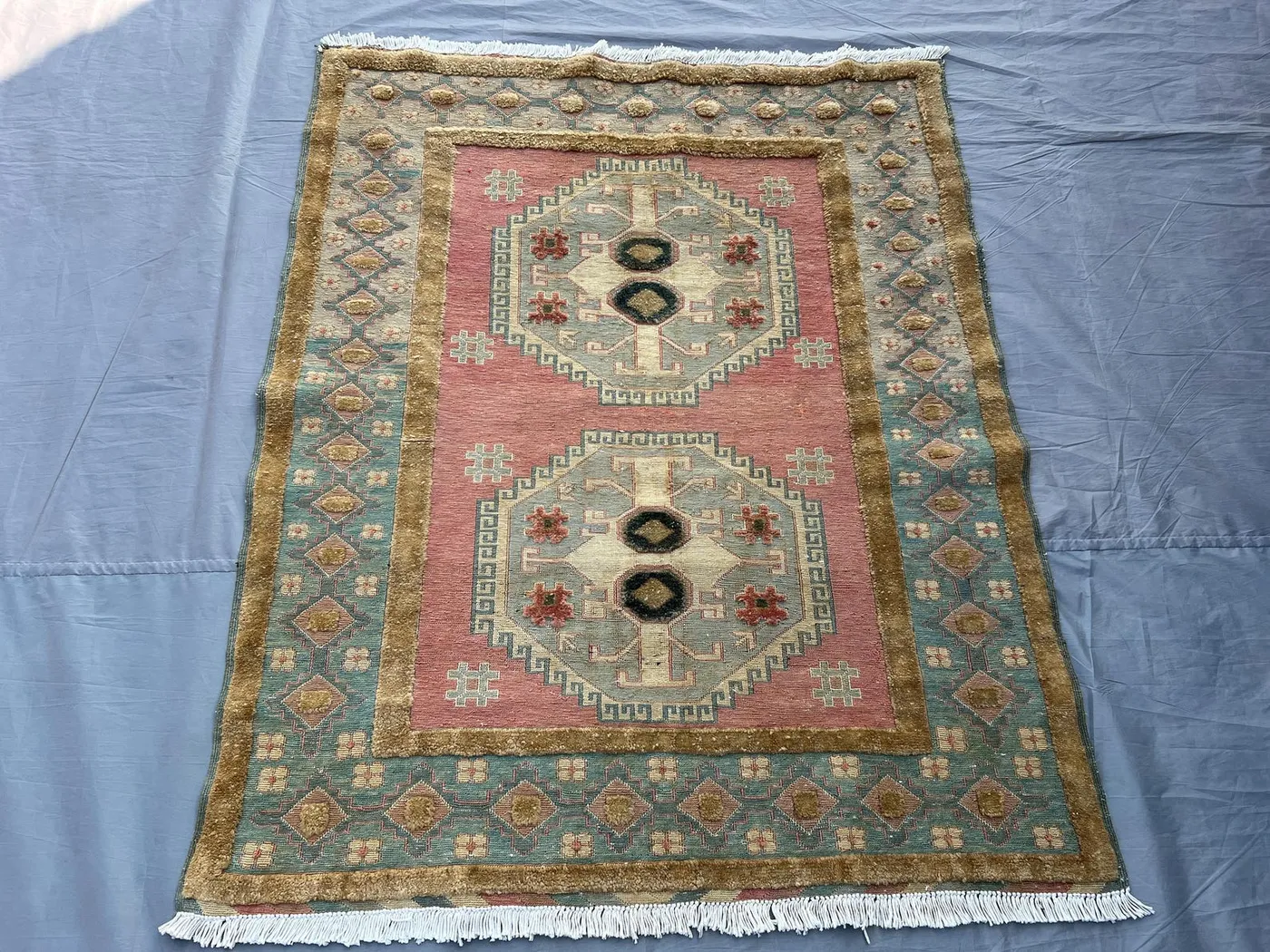 3'8x4'7 ft Vintage Afghan Sumak Kilim Rug Tribal Wool Handmade Rug Pastel Geometric Design, Area Rug, Living Room Rug, Antique turkmen Rug
