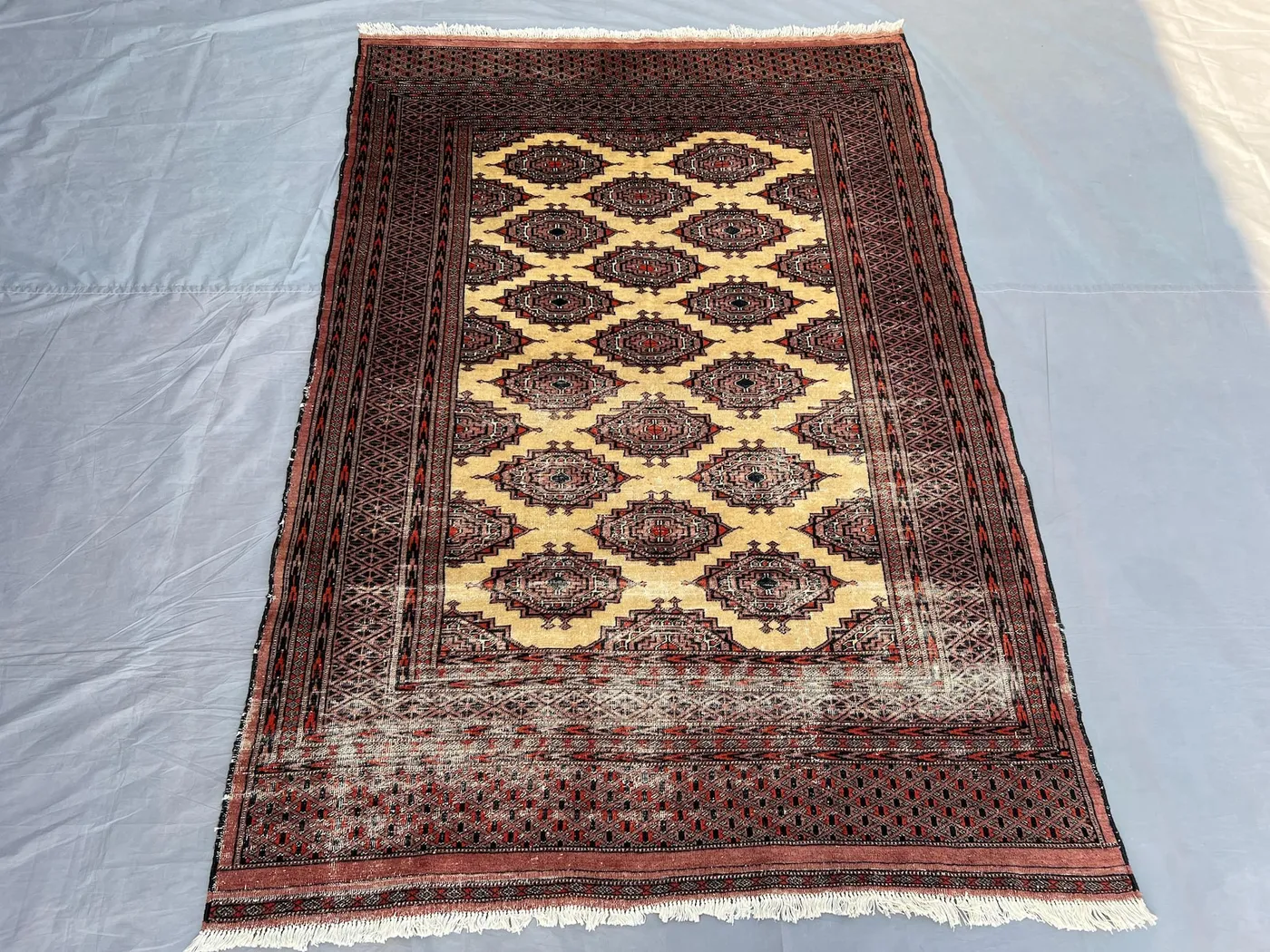 4'2x6'1 Ft Antique Turkmen Tribal Rug Geometric Wool Rug Pakistani Handmade Carpet Unique Vintage Wool Area Rug Decor, patnos Gul Design