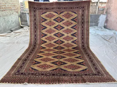 Antique Pakistani Tribal Rug 6x9 ft | Handmade Wool Carpet | Turkmen Pattern Vintage Area Rug for Living Room,