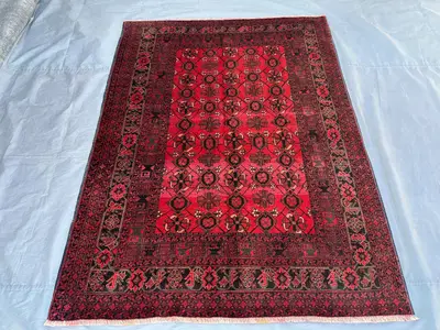 Antique Turkmen Bashiri Rug | 4'5 x 7' Tribal Afghan Handmade Wool Carpet | Ersari Design | Vintage Red Area R