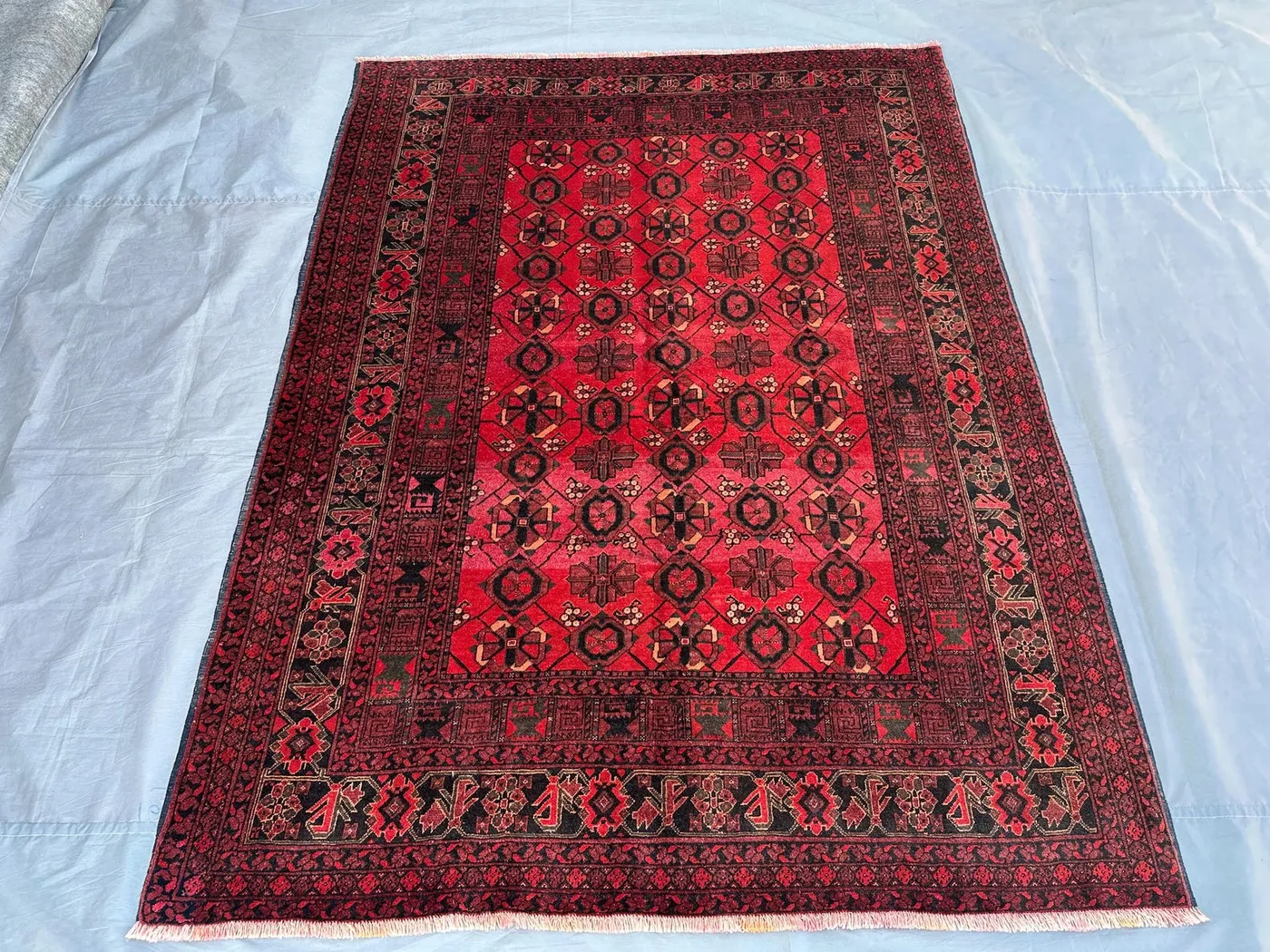 Antique Turkmen Bashiri Rug | 4'5 x 7' Tribal Afghan Handmade Wool Carpet | Ersari Design | Vintage Red Area Rug for Boho Decor, Bedroom Rug