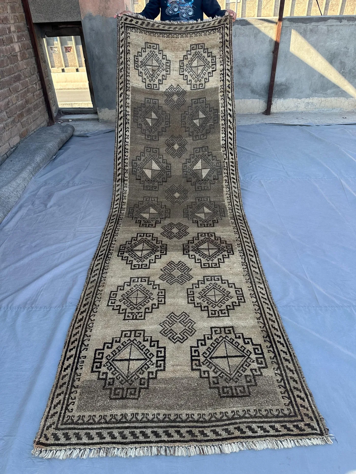 3'4 x 10'8 ft Antique Afghan Baluch Runner Rug Tribal Wool Wide Hallway Rug Fine Handmade Carpet, Terracotta Runner rug. Moroccan Rug 4x11