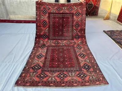 Antique 1960s Afghan Turkmen Ersari Rug – Hand-Knotted Wool Parda Ensi Tribal Carpet – Vintage 5x7 ft Geometri