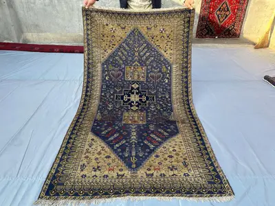 4x7 Vintage Afghan Baluch Tribal Rug, Nomadic Art Rug High-Quality Wool Handmade Geometric Design Rug, Turkish
